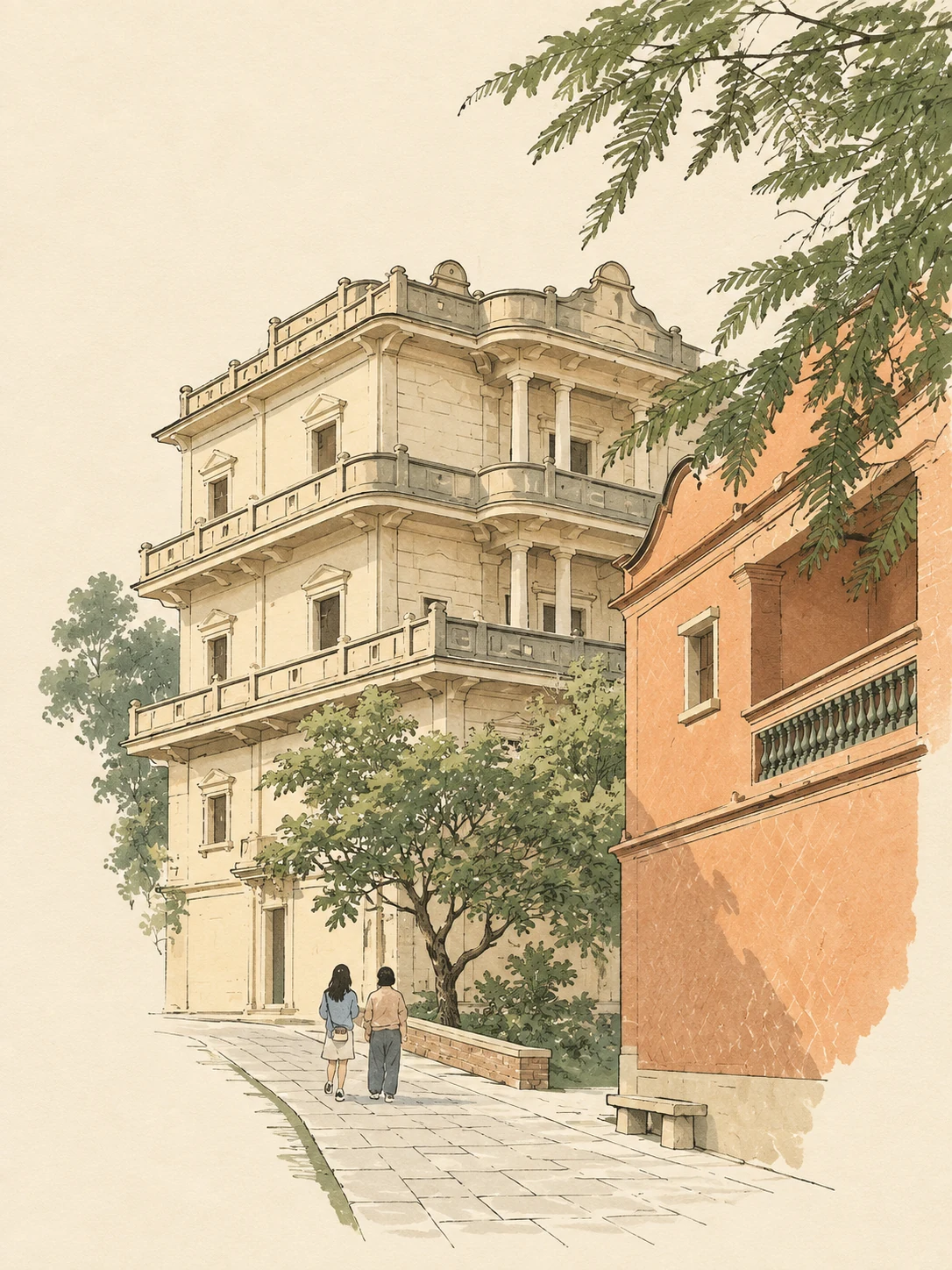 极简插画 处理泉州梧林村建筑的实测成品（选用 · 首次）